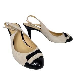 Geox Respira Sling Back Heels Patent Leather Black Nude Womens 40 EU 10 US